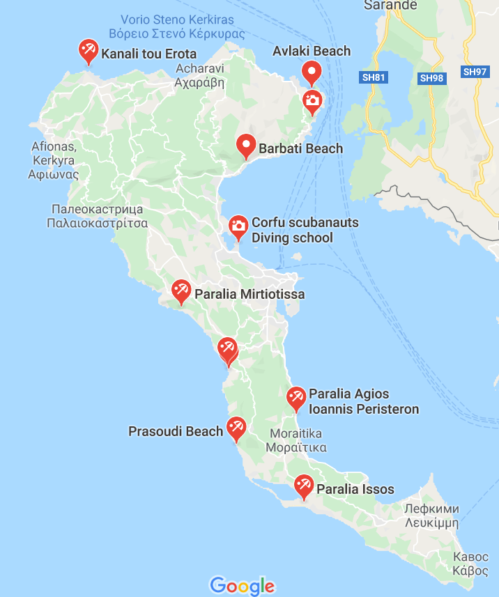 пляжи Корфу на карте